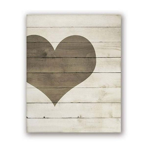 Minimalistic Farmhouse Heart White Wood Canvas Wall Art Print