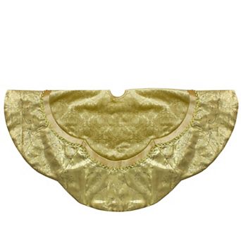 48-Inch Golden Scalloped Velvet Christmas Tree Skirt With a Metallic Trim