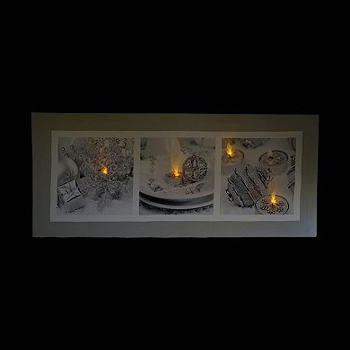 LED Lighted Shimmering Silver Splendor Christmas Canvas Wall Art 11.75" x 27.5"