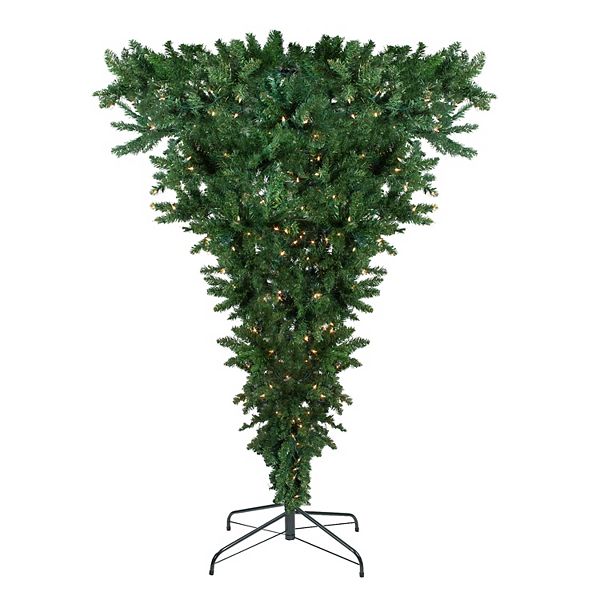 7.5' Pre-Lit Green Spruce Artificial Upside Down Christmas Tree - Clear ...