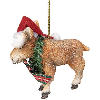 3.5-Inch Moose Wearing Santa Hat and Plaid Bow Christmas Ornament