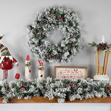 24" Snowy Flocked Angel Pine with Pine Cones Artificial Christmas Wreath - Unlit