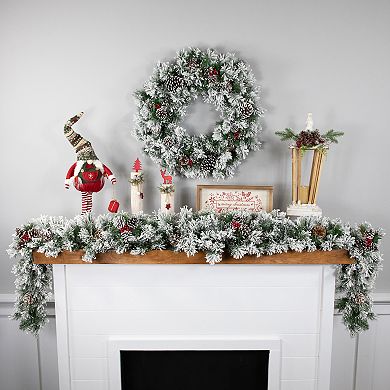 24" Snowy Flocked Angel Pine with Pine Cones Artificial Christmas Wreath - Unlit