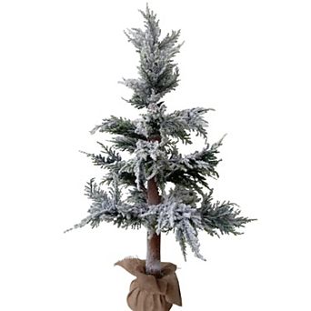 35.25" Heavily Flocked Pine Tree in Natural Jute Base Christmas Decoration