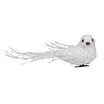 7.5" White and Silver Sequined Bird Christmas Ornament with Clip