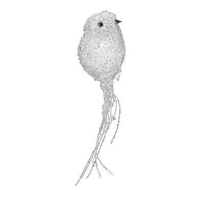 7.5" White and Silver Sequined Bird Christmas Ornament with Clip