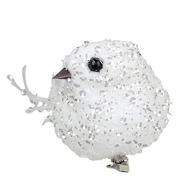 7.5" White and Silver Sequined Bird Christmas Ornament with Clip