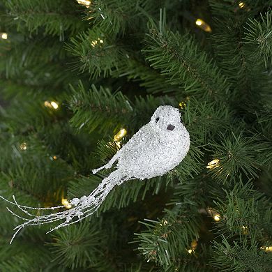 7.5" White and Silver Sequined Bird Christmas Ornament with Clip