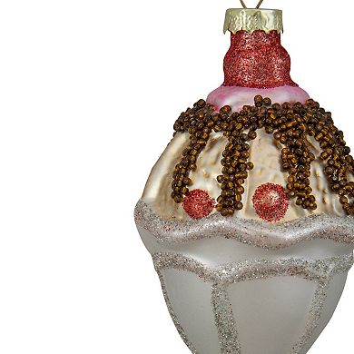 4.5" Chocolate Ice Cream Sundae Glass Christmas Ornament