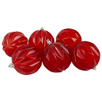 Set of 6 Transparent Red Rhombus Cut Shatterproof Christmas Ball Ornaments 3"