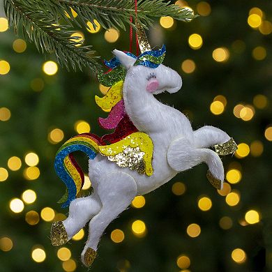 6.5" Plush Leaping Rainbow Unicorn Christmas Ornament