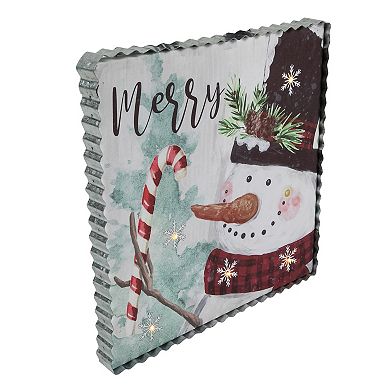 12" LED Lighted 'Merry' Snowman Christmas Canvas Wall Art