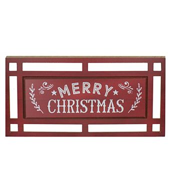 24” Red and White Merry Christmas Rectangular Carved Wooden Wall Sign
