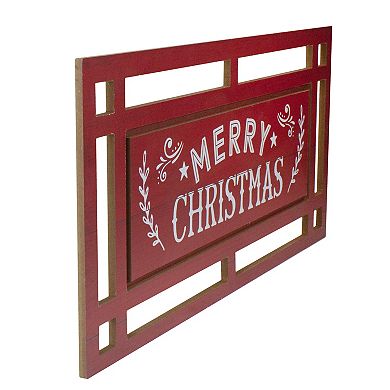 24” Red and White Merry Christmas Rectangular Carved Wooden Wall Sign