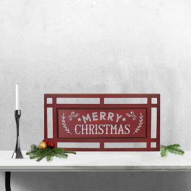 24” Red and White Merry Christmas Rectangular Carved Wooden Wall Sign