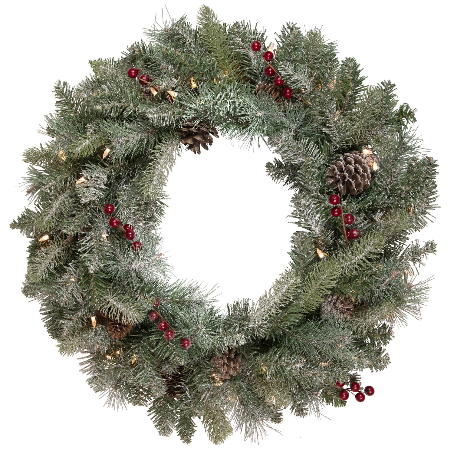 Pre Lit Snowy Waterloo Pine Artificial Christmas Wreath 24 Inch Clear   6050975