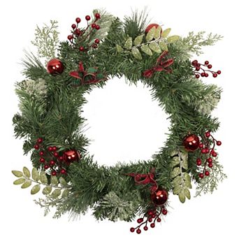 Decorated Frosted Pine and Pine Cone Artificial Christmas Wreath 24-Inch Unlit