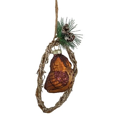 5.25" Brown Glass Owl in a Twig Wreath Christmas Ornament