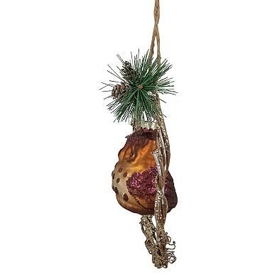 5.25" Brown Glass Owl in a Twig Wreath Christmas Ornament