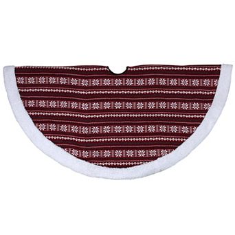 48" Red and White Knitted Snowflake Lodge Christmas Tree Skirt