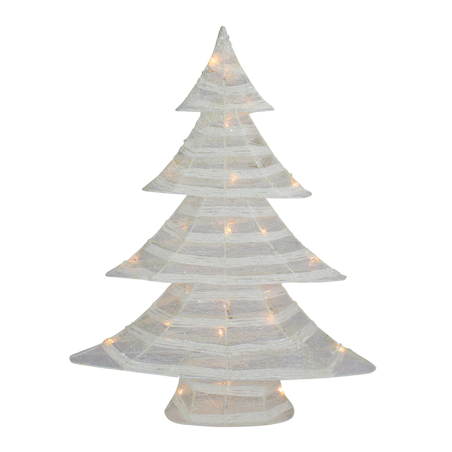 15.25 LED Lighted B/O Silver Wire & Bead Christmas Tree - Warm White  Lights