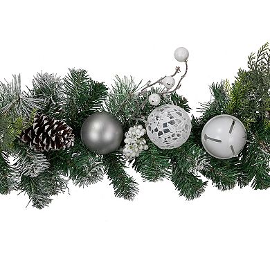 6' Green Pine Frosted Artificial Christmas Garland with Pinecones and Ornaments Unlit