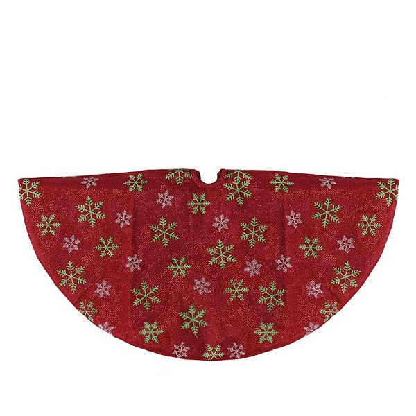 20" Metallic Red with Green and White Snowflakes Mini Christmas Tree Skirt