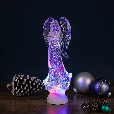 11" LED Lighted Icy Crystal Glitter Snow Globe Angel Christmas Figure