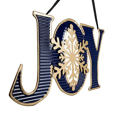 16" Blue and Gold "JOY" Metal Christmas Wall Sign