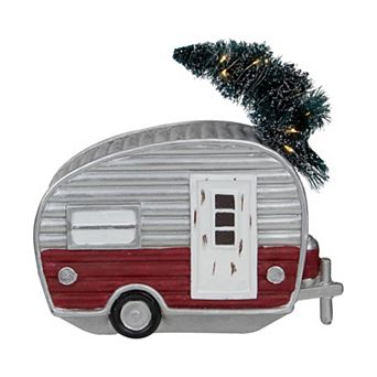 8.5" LED Lighted Camper with Pine Bough Christmas Decoration