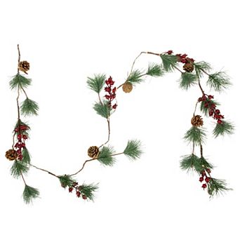 5.5' Pre-Lit Pine and Berry Artificial Christmas Garland Warm White LED Lights