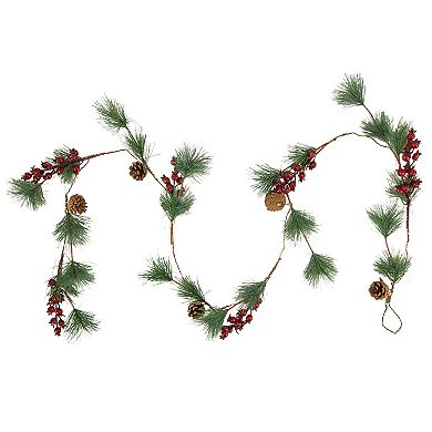 5.5' Pre-Lit Pine and Berry Artificial Christmas Garland Warm White LED Lights