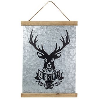 16” Merry Christmas Reindeer Galvanized Sheet Metal Hanging Wall Sign