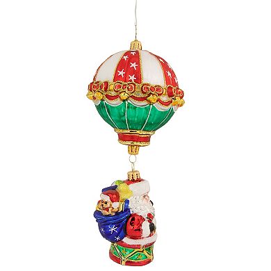 Christopher Radko Soaring To Holiday Heights Air Balloon Santa Glass Christmas Ornament 1020960