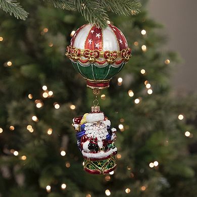 Christopher Radko Soaring To Holiday Heights Air Balloon Santa Glass Christmas Ornament 1020960