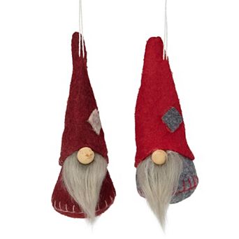 Set of 2 Gray and Burgundy Santa Christmas Gnomes Ornaments 4.5"