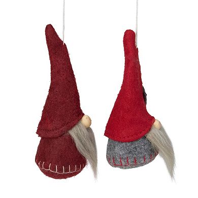 Set of 2 Gray and Burgundy Santa Christmas Gnomes Ornaments 4.5"