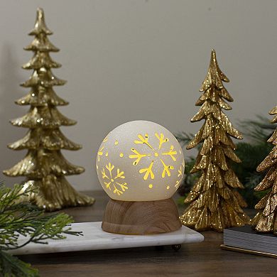 6.5" Lighted White and Brown Globe with Snowflakes
