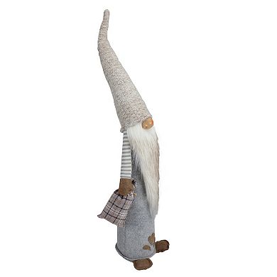 23" Gray and Beige Boy Christmas Gnome with Plaid Toy Sack Figure