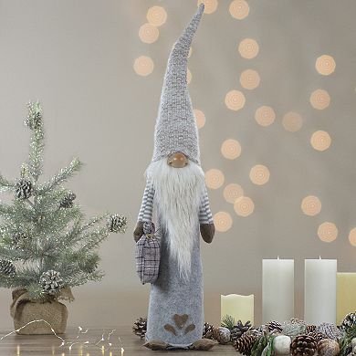 23 quot Gray and Beige Boy Christmas Gnome with Plaid Toy Sack Figure