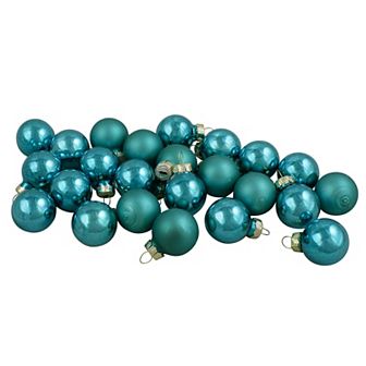24 ct Shiny and Matte Teal Green Glass Ball Christmas Ornaments 1" (25mm)