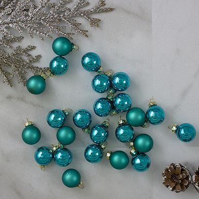 24ct Shiny and Matte Teal Green Glass Ball Christmas Ornaments 1" (25mm)