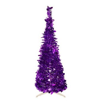4' Purple Tinsel Pop-Up Artificial Christmas Tree Unlit