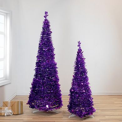 4' Purple Tinsel Pop-Up Artificial Christmas Tree Unlit