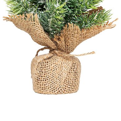 11.75" Frosted Icy Pine Tree in Burlap Base Christmas Decoration