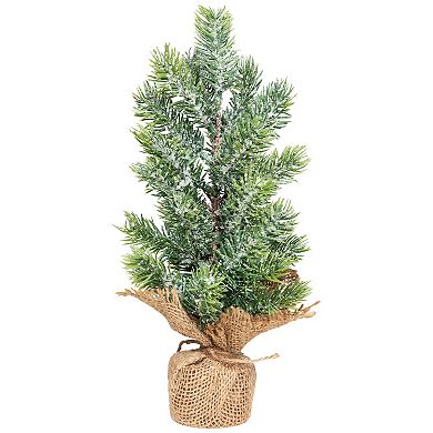 11.75" Frosted Icy Pine Tree in Burlap Base Christmas Decoration