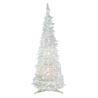 4' Pre-Lit White Tinsel Pop-Up Artificial Christmas Tree Clear Lights