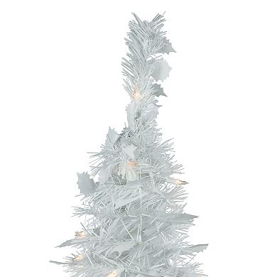 4' Pre-Lit White Tinsel Pop-Up Artificial Christmas Tree Clear Lights