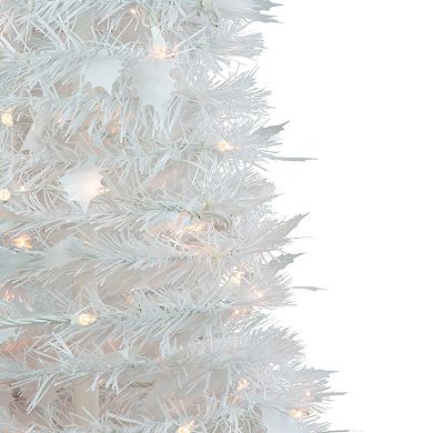 4' Pre-Lit White Tinsel Pop-Up Artificial Christmas Tree Clear Lights