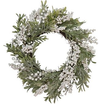 Artificial Christmas Wreath with Frosted Foliage and Berries 20-Inch Unlit
